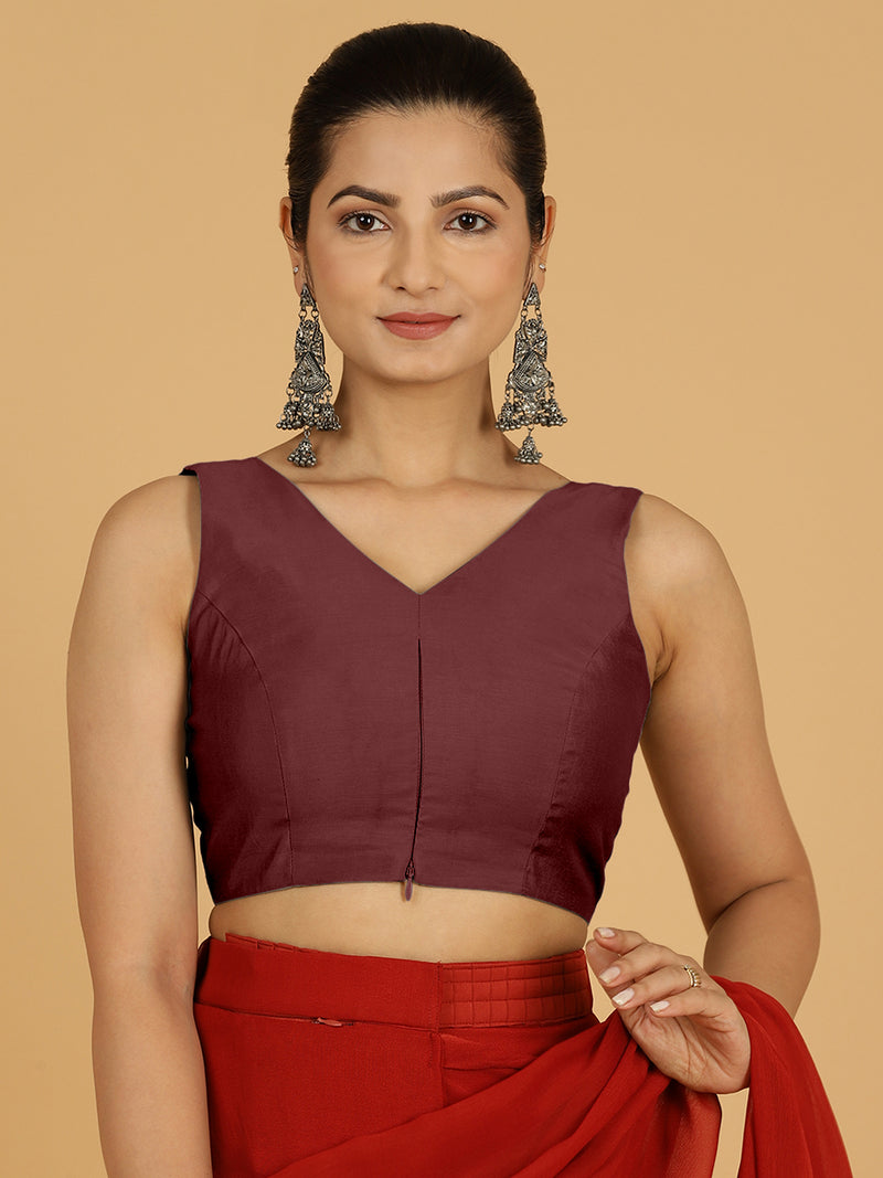 Hema x Rozaana | Saree Blouse in Deep Maroon-Binks