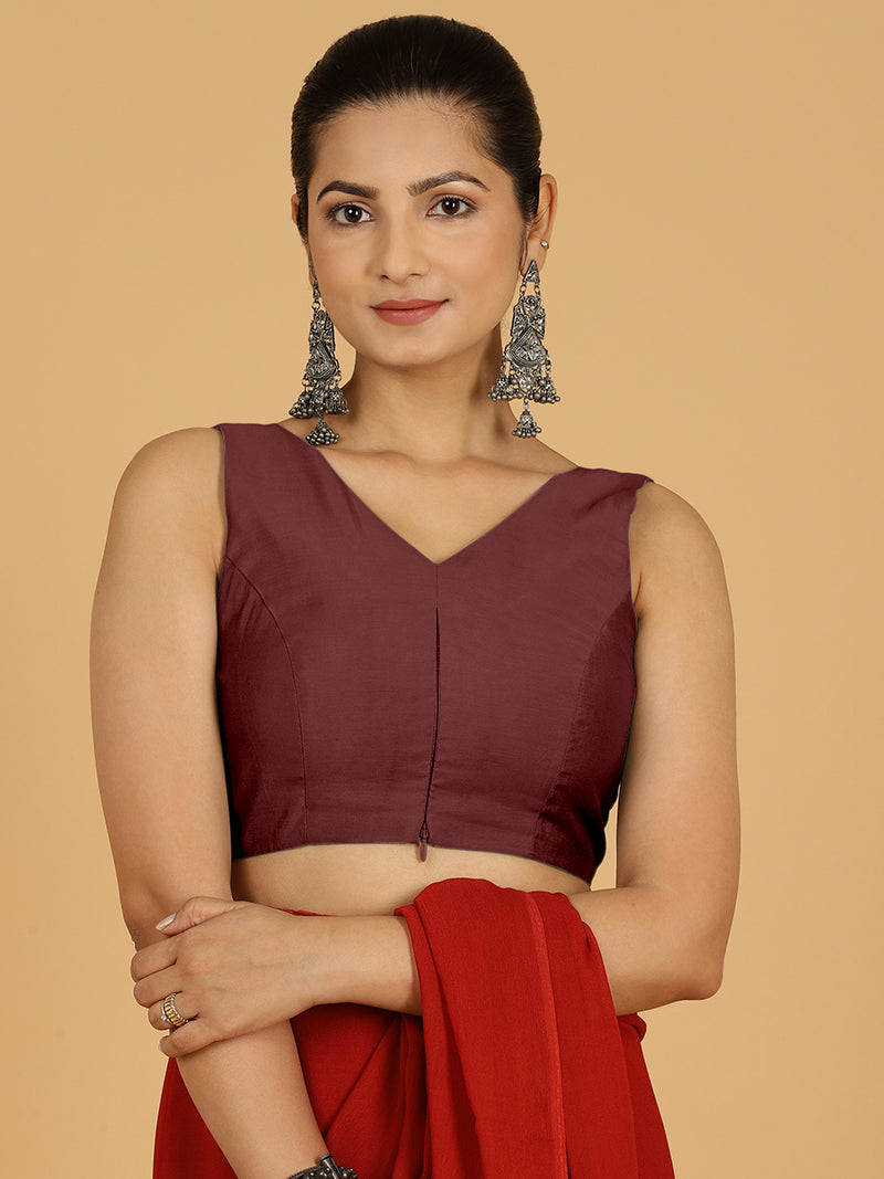 Hema x Rozaana | Saree Blouse in Deep Maroon-Binks