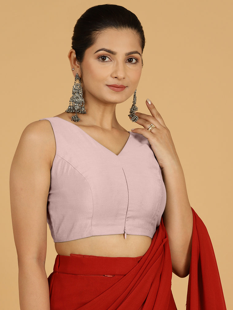 Hema x Rozaana Saree Blouse, in Purple Viscose, featuring sleeveless and v-neckline, made for daily & work.