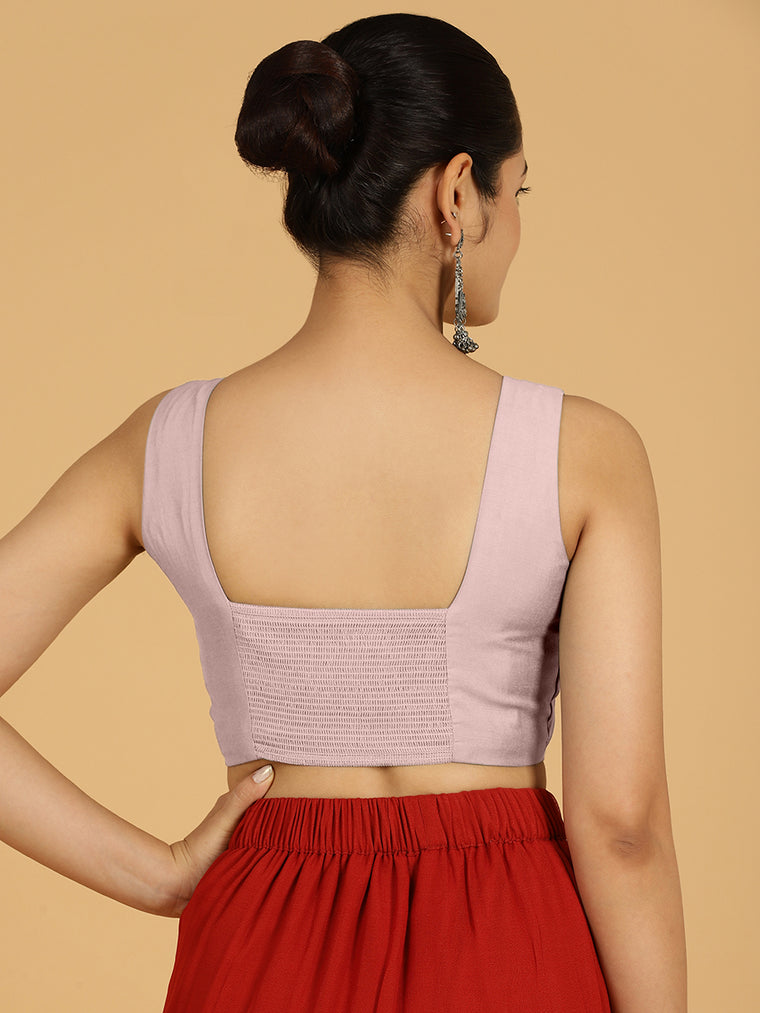 Hema x Rozaana Saree Blouse, in Purple Viscose, featuring sleeveless and v-neckline, made for daily & work (view 2).
