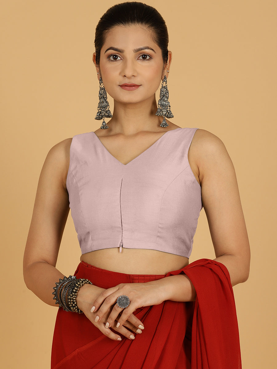 Hema x Rozaana Saree Blouse, in Purple Viscose, featuring sleeveless and v-neckline, made for daily & work (view 5).