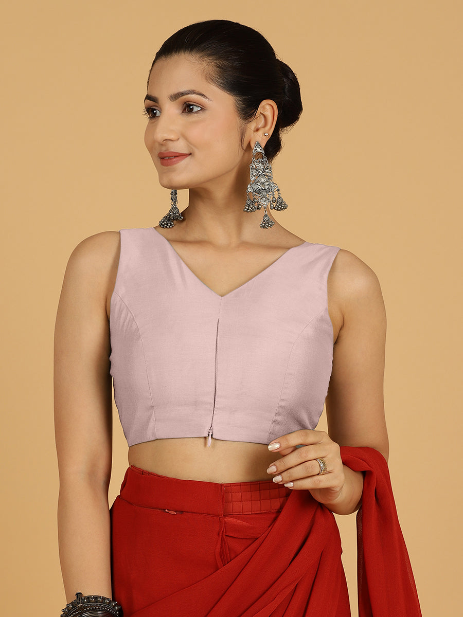 Hema x Rozaana Saree Blouse, in Purple Viscose, featuring sleeveless and v-neckline, made for daily & work (view 6).