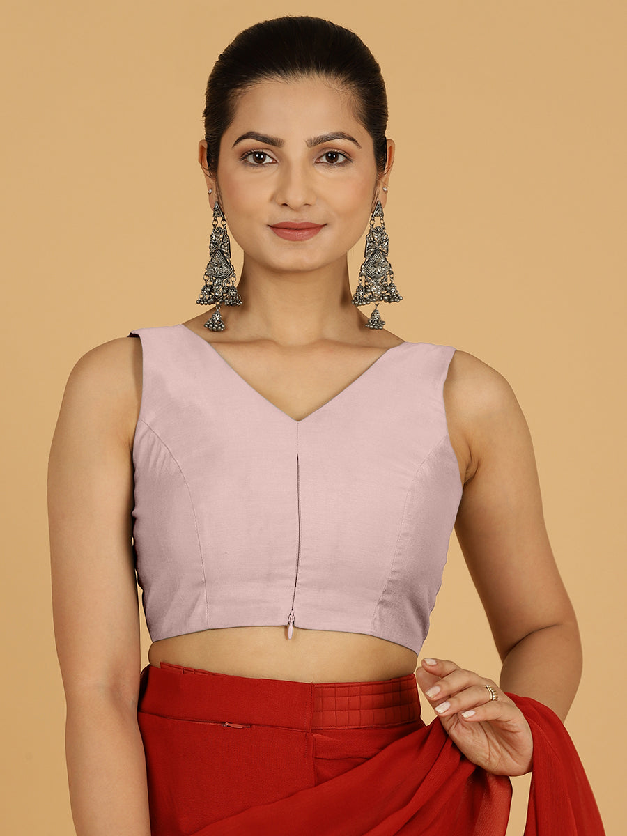 Hema x Rozaana Saree Blouse, in Purple Viscose, featuring sleeveless and v-neckline, made for daily & work (view 8).