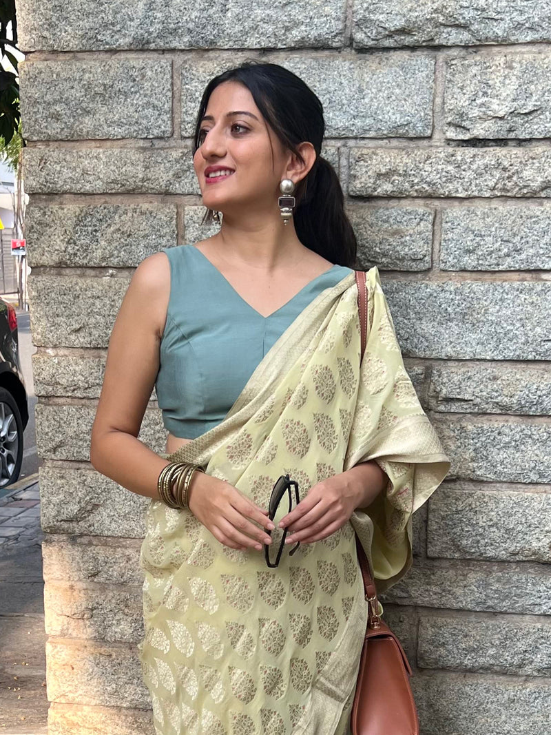 Hema x Rozaana | Saree Blouse in Mint Green-Binks