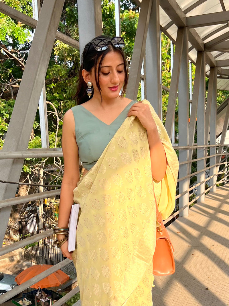 Hema x Rozaana | Saree Blouse in Mint Green-Binks