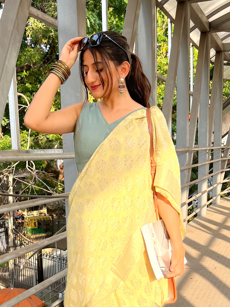 Hema x Rozaana | Saree Blouse in Mint Green-Binks