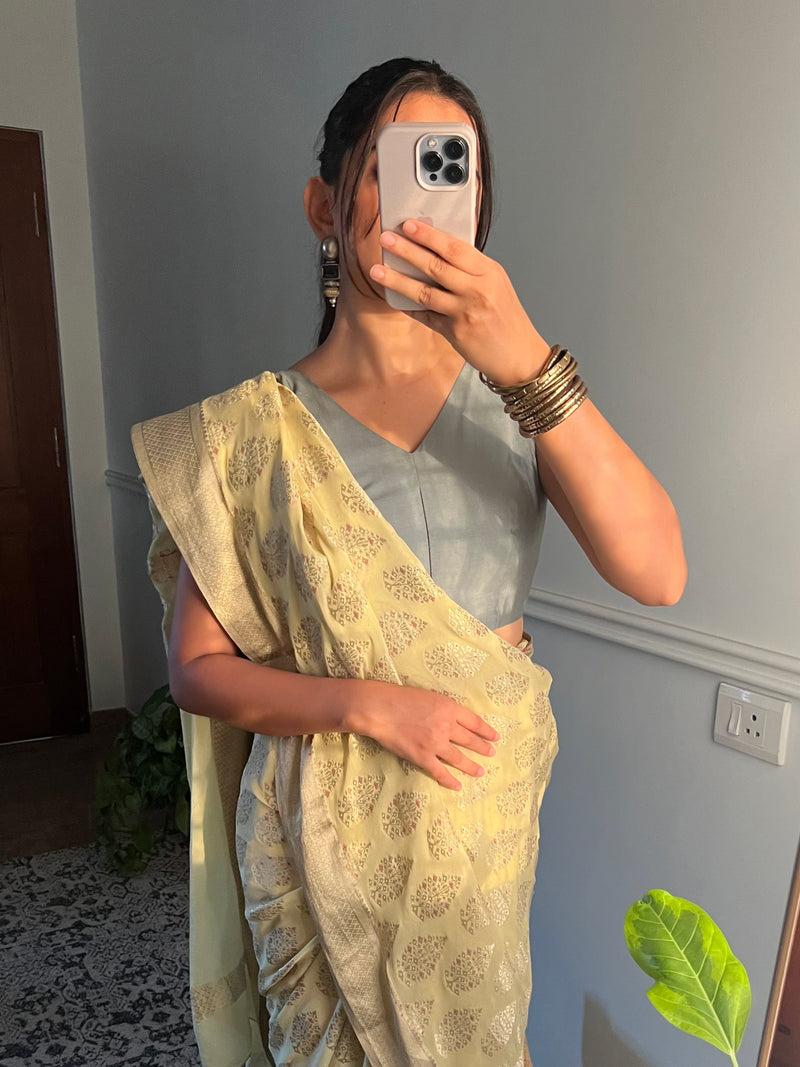 Hema x Rozaana | Saree Blouse in Mint Green-Binks