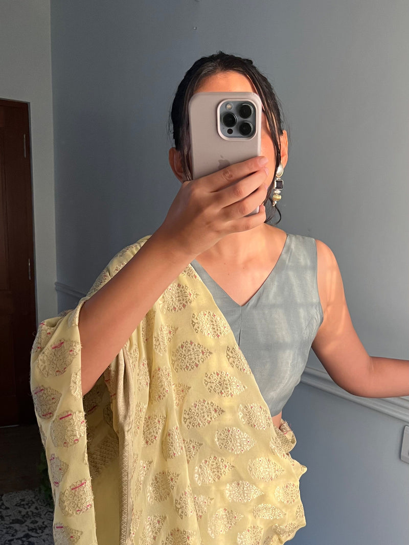 Hema x Rozaana | Saree Blouse in Mint Green-Binks