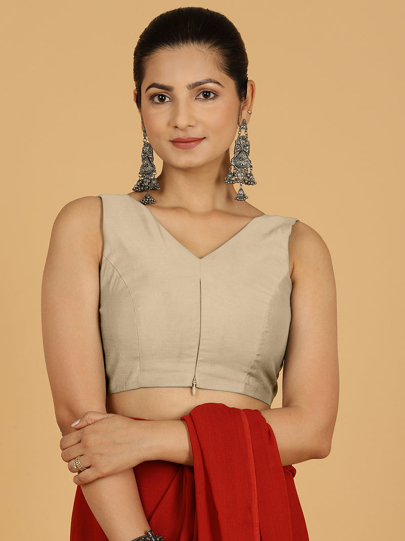 Hema x Rozaana | Saree Blouse in Oyster Grey-Binks