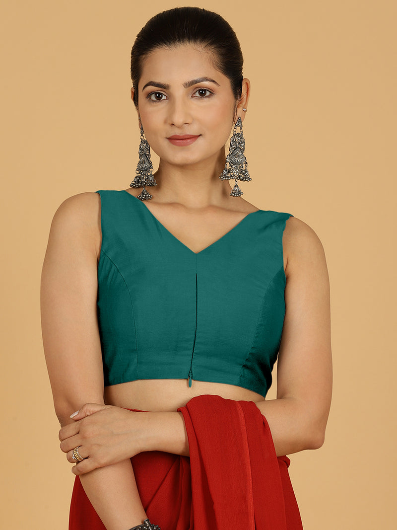 Hema x Rozaana | Saree Blouse in Peacock Green-Binks