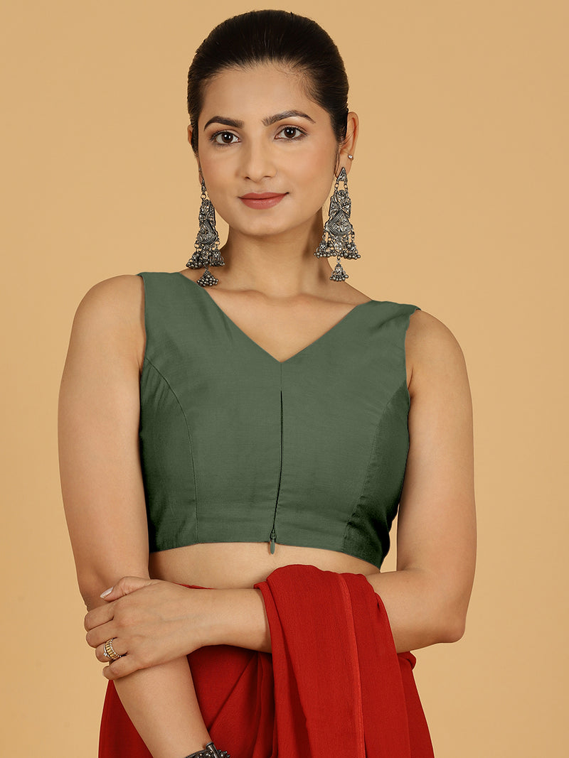 Hema x Rozaana | Saree Blouse in Pine Green-Binks
