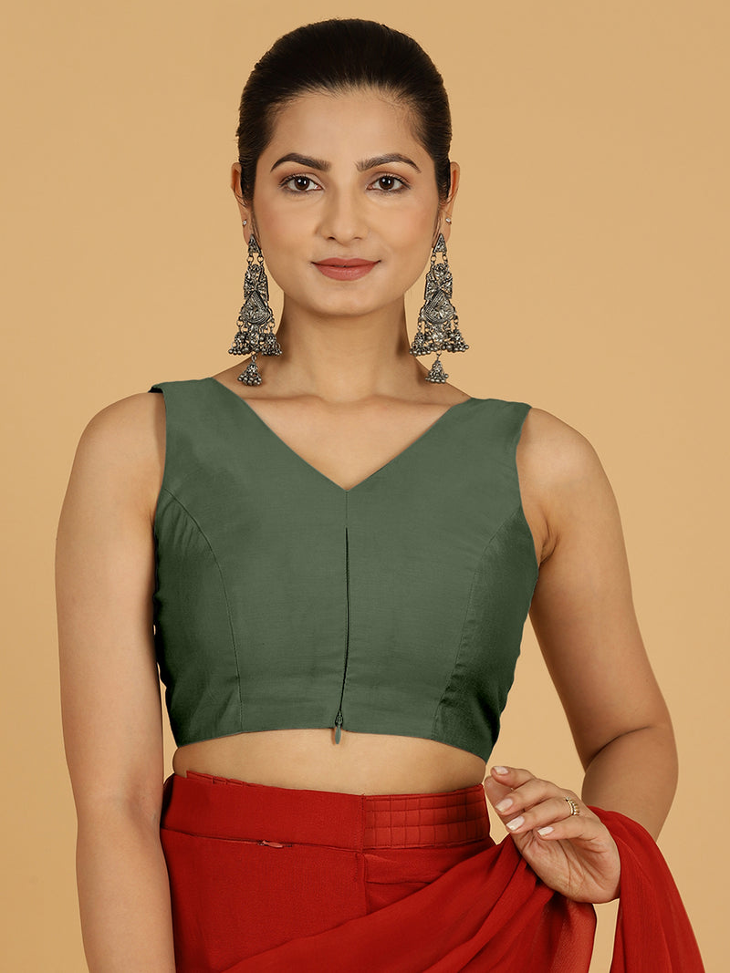 Hema x Rozaana | Saree Blouse in Pine Green-Binks