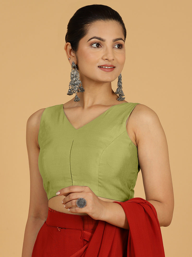 Hema x Rozaana | Saree Blouse in Pista Green-Binks