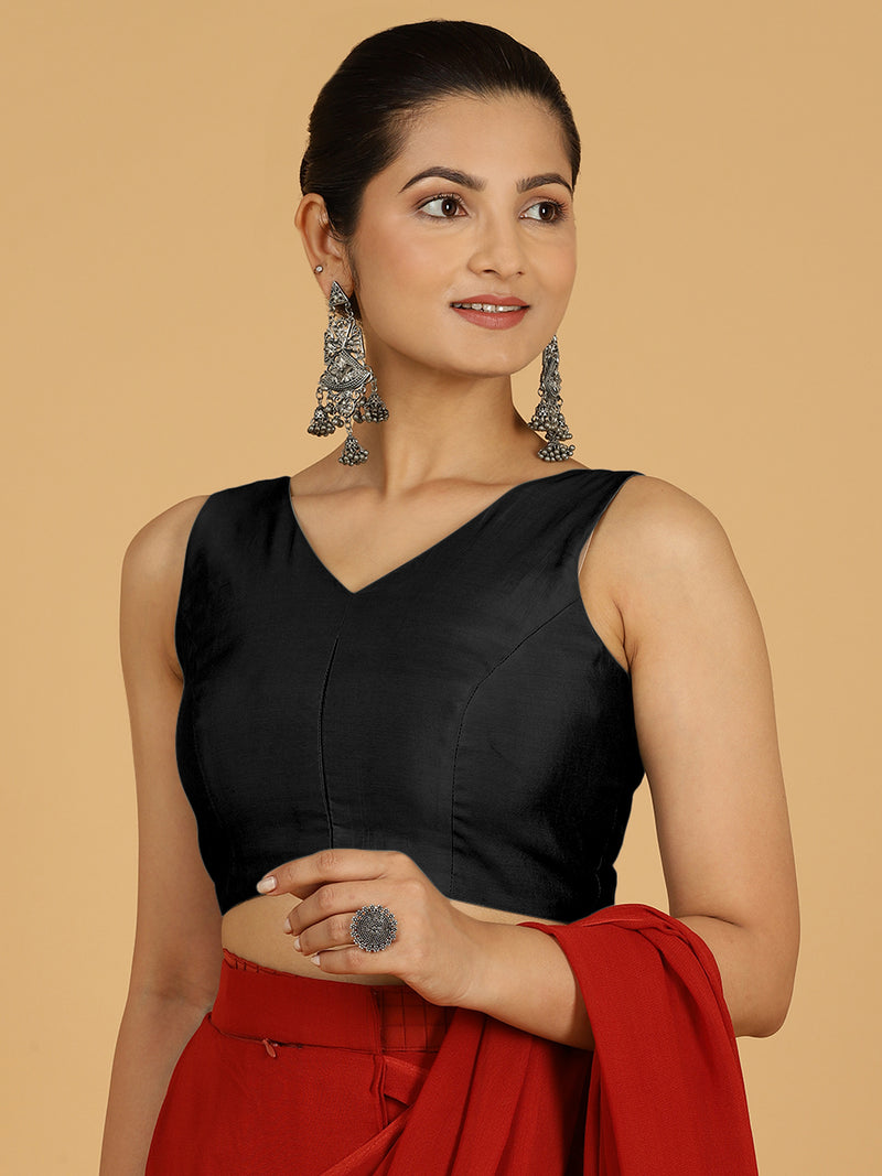 Hema x Rozaana | Saree Blouse in Raven Black-Binks