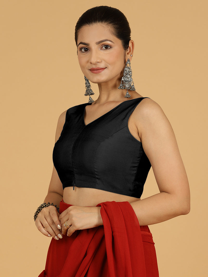 Hema x Rozaana | Saree Blouse in Raven Black-Binks