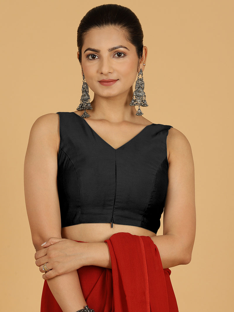 Hema x Rozaana | Saree Blouse in Raven Black-Binks