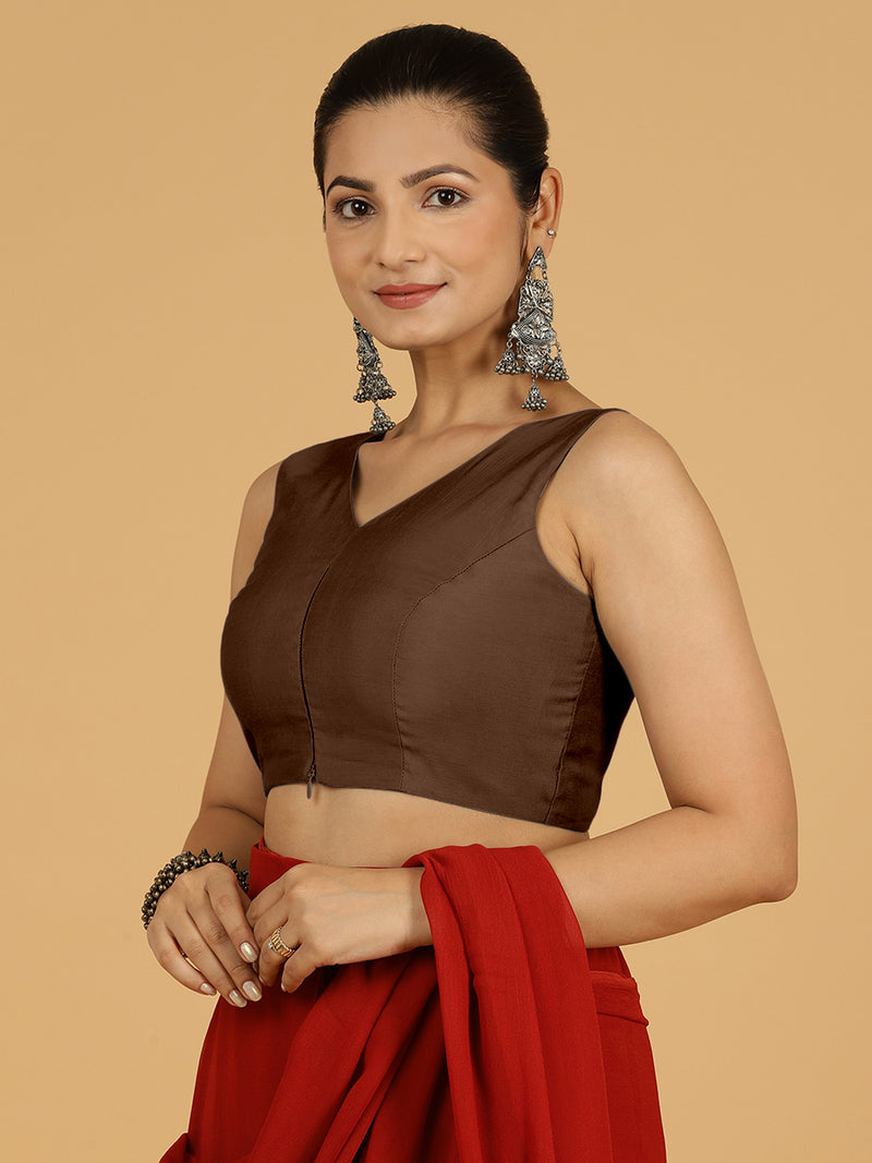 Hema x Rozaana | Saree Blouse in Walnut Brown-Binks