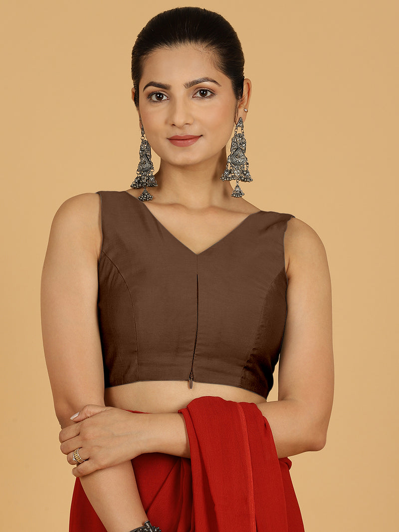 Hema x Rozaana | Saree Blouse in Walnut Brown-Binks