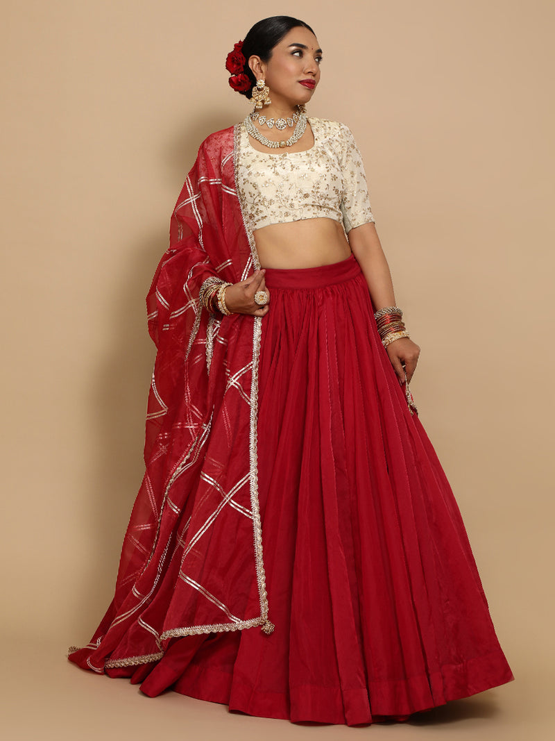 Hiral x Tyohaar | Elbow Sleeves Satin Viscose Saree Blouse in Gold Vine Embroidery on Cream Tissue Fabric-Binks