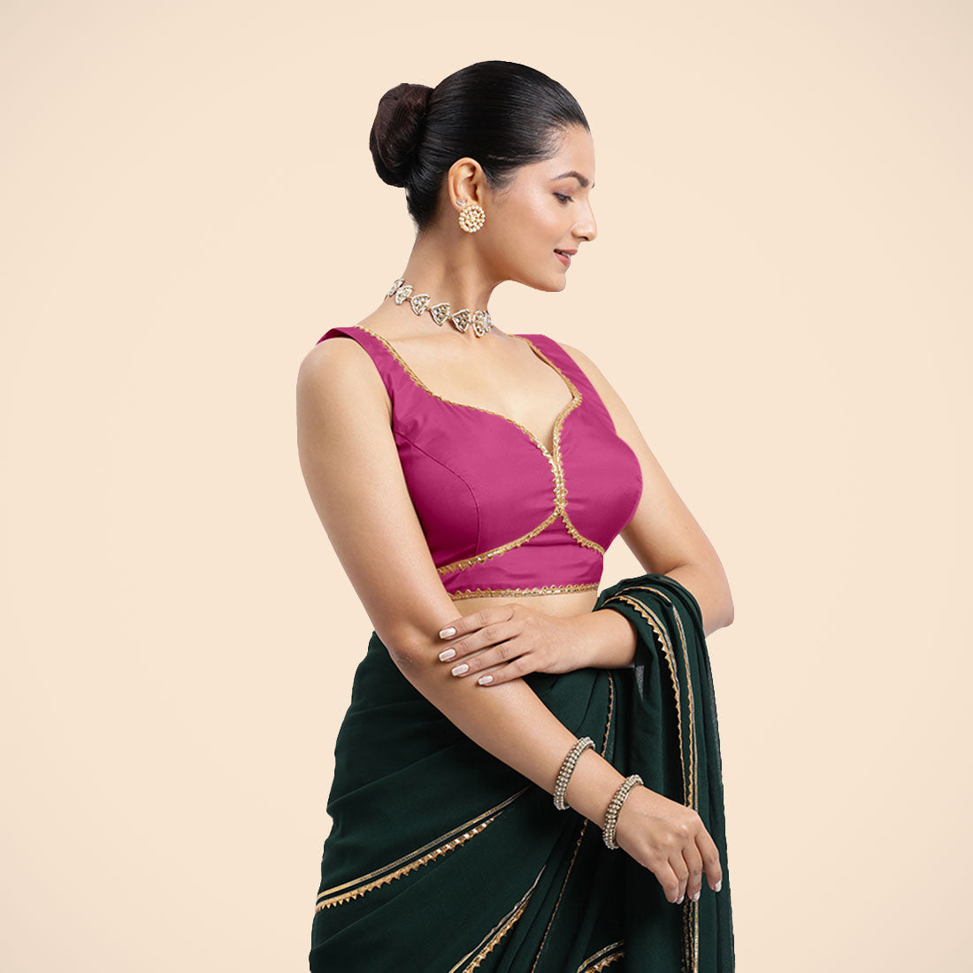Ishika x Tyohaar Saree Blouse, in Pink Artificial Silk, featuring sleeveless and sweetheart neckline (view 7).