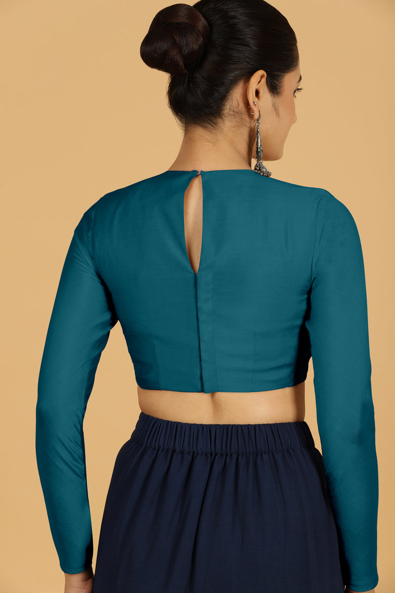 Jaya x Rozaana | Saree Blouse in Crystal Teal-Binks