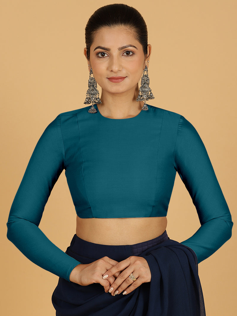 Jaya x Rozaana | Saree Blouse in Crystal Teal-Binks