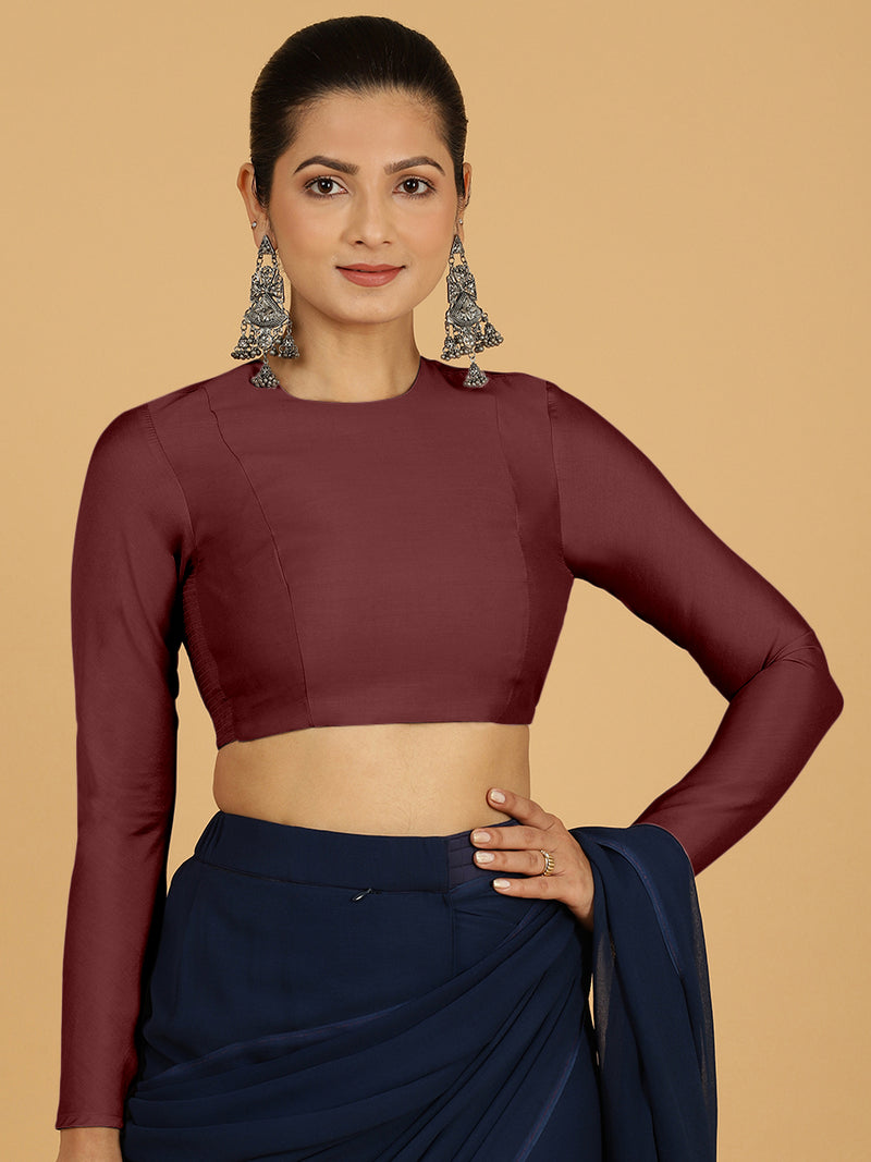Jaya x Rozaana | Saree Blouse in Deep Maroon-Binks