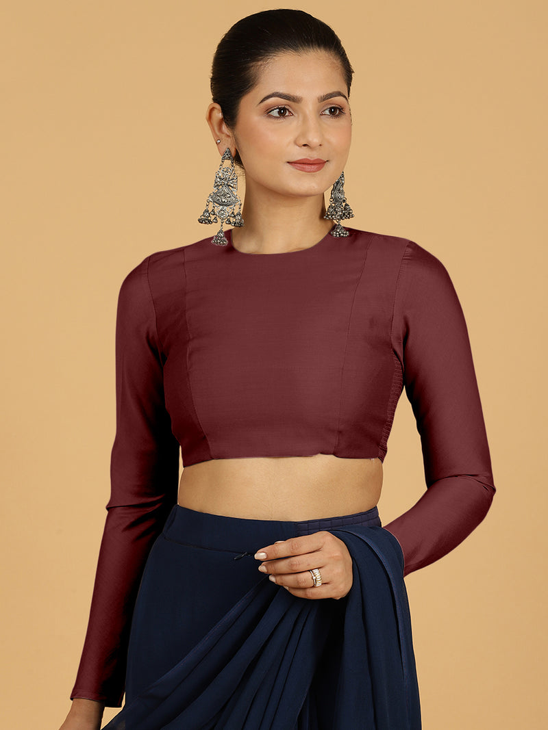 Jaya x Rozaana | Saree Blouse in Deep Maroon-Binks