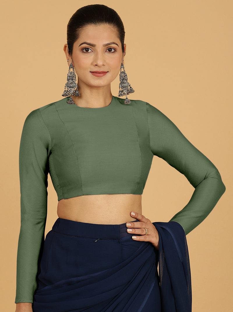 Jaya x Rozaana | Saree Blouse in Hunter Green-Binks