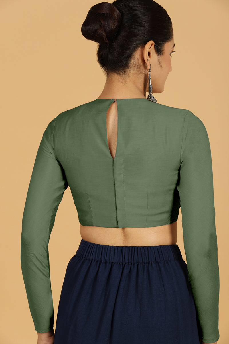 Jaya x Rozaana | Saree Blouse in Hunter Green-Binks