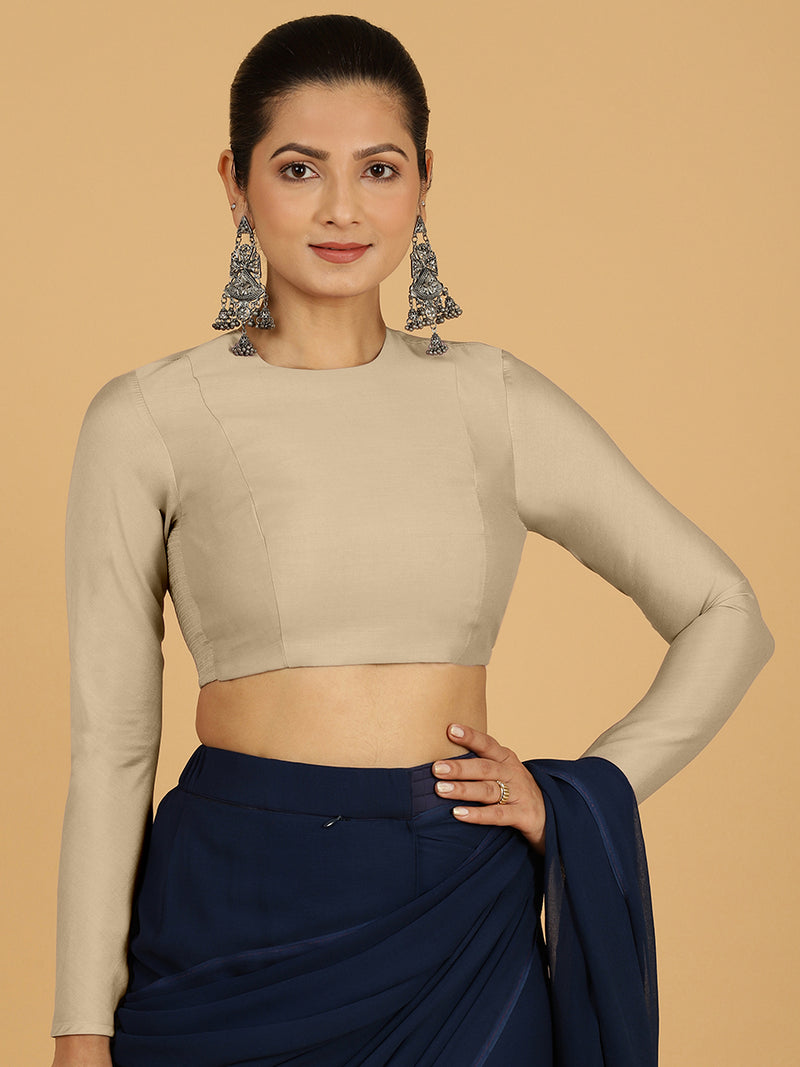 Jaya x Rozaana | Saree Blouse in Oyster Grey-Binks