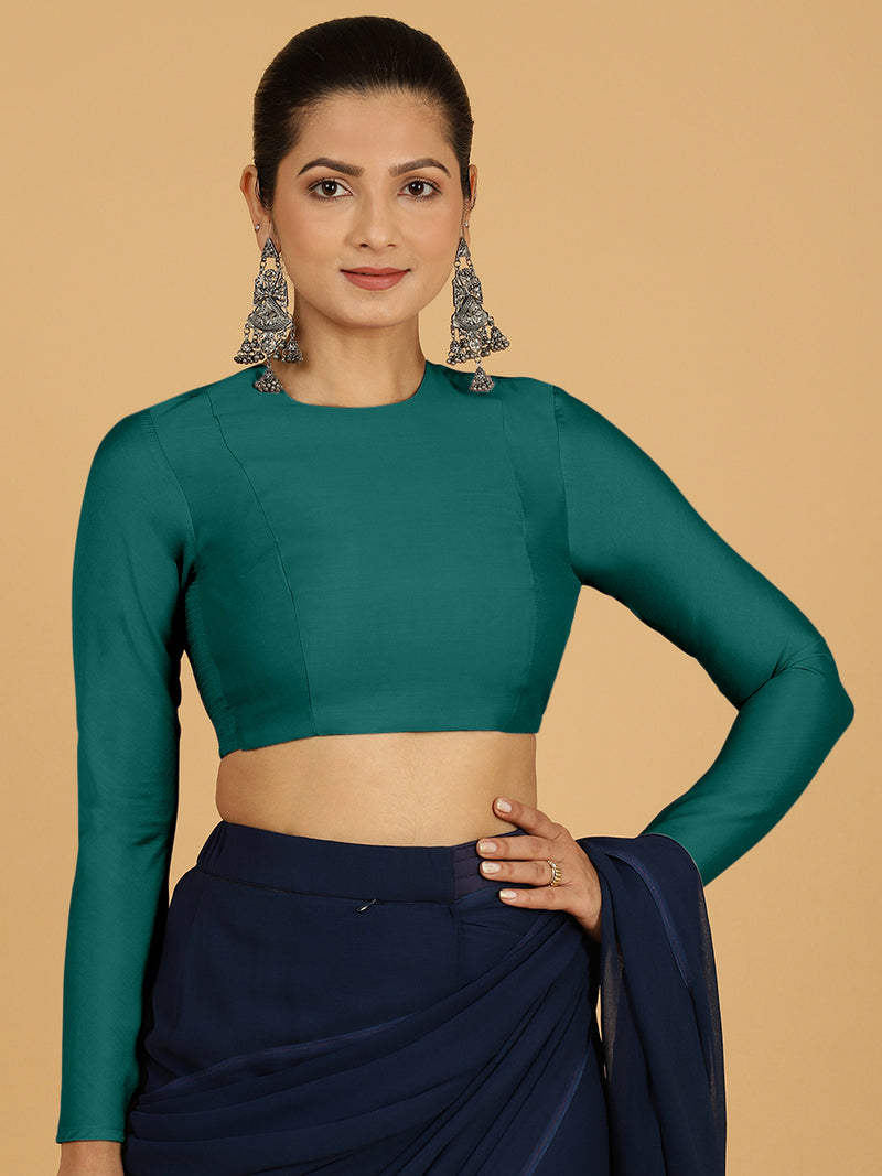 Jaya x Rozaana | Saree Blouse in Peacock Green-Binks