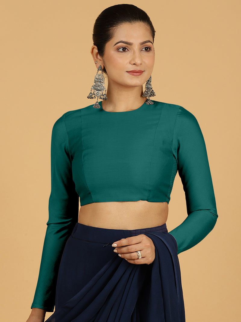 Jaya x Rozaana | Saree Blouse in Peacock Green-Binks