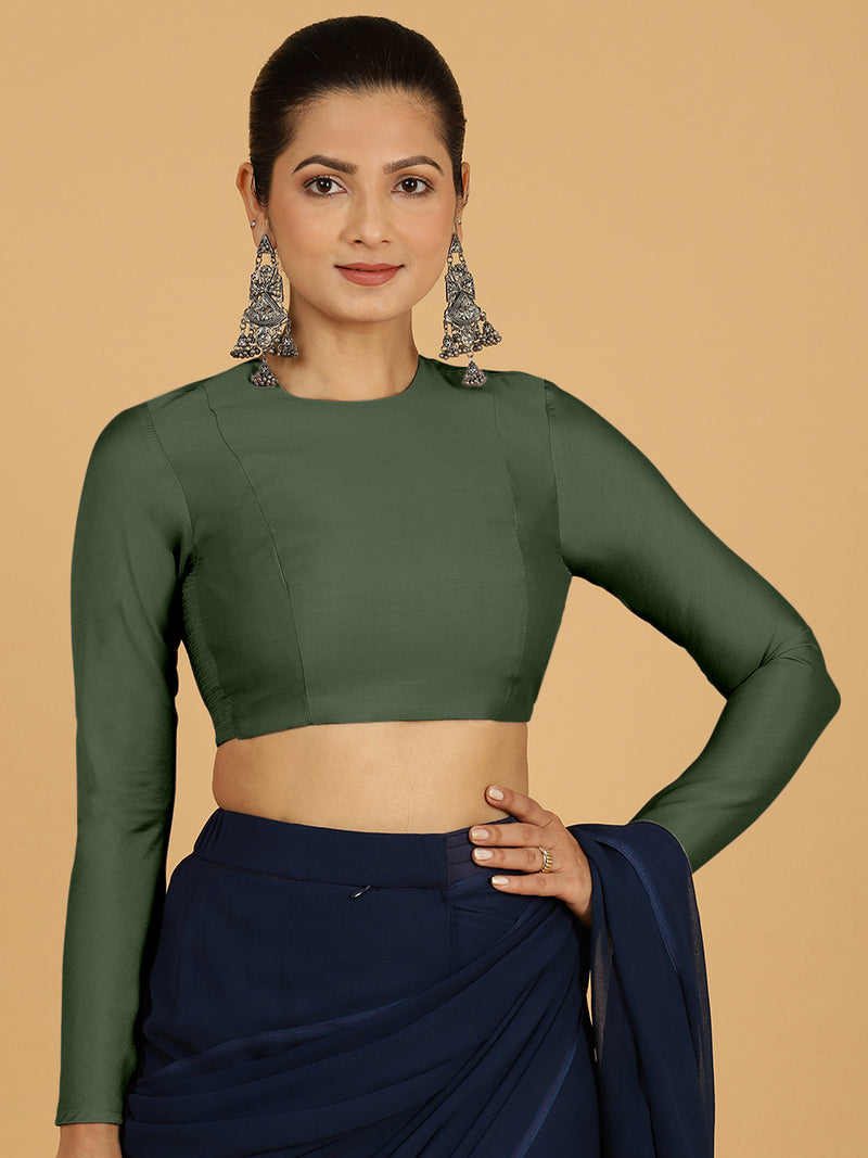 Jaya x Rozaana | Saree Blouse in Pine Green-Binks