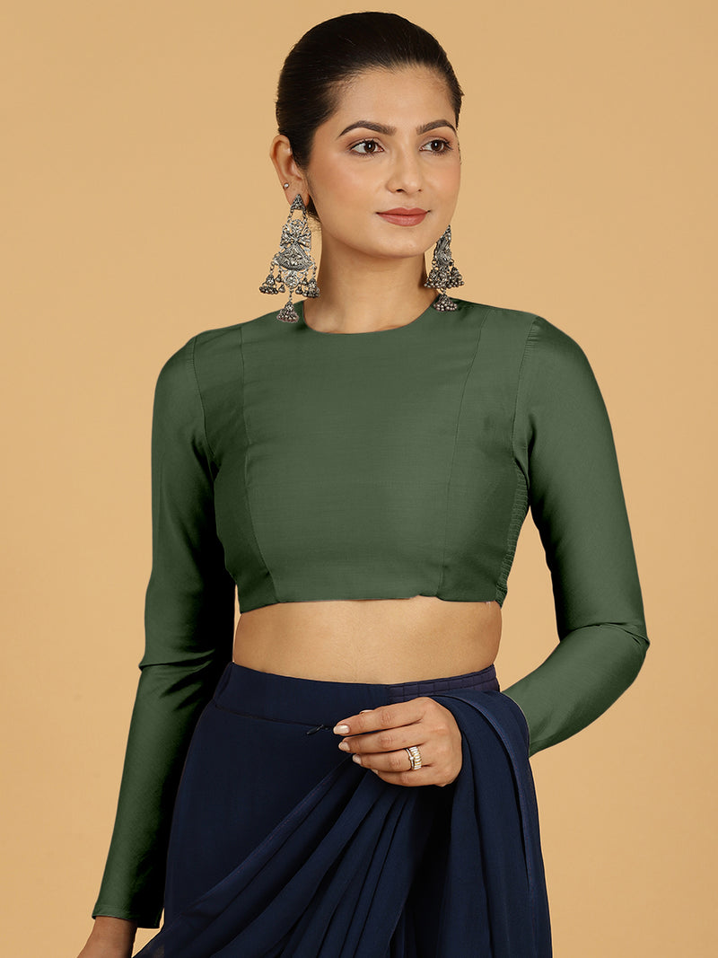 Jaya x Rozaana | Saree Blouse in Pine Green-Binks