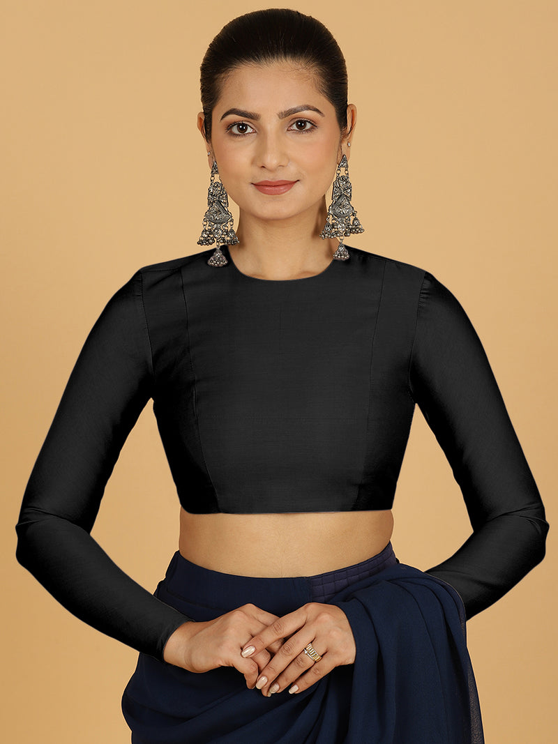 Jaya x Rozaana | Saree Blouse in Raven Black-Binks