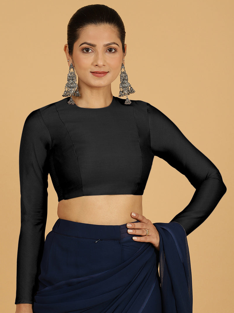 Jaya x Rozaana | Saree Blouse in Raven Black-Binks