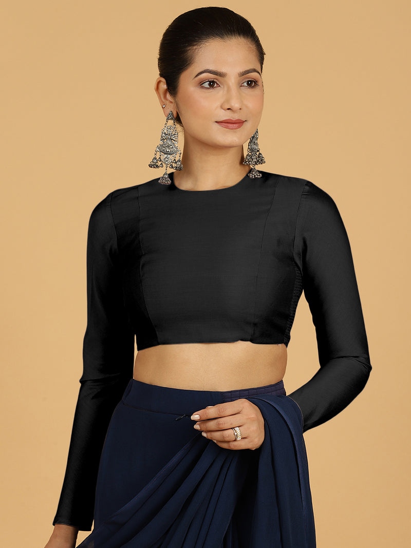 Jaya x Rozaana | Saree Blouse in Raven Black-Binks