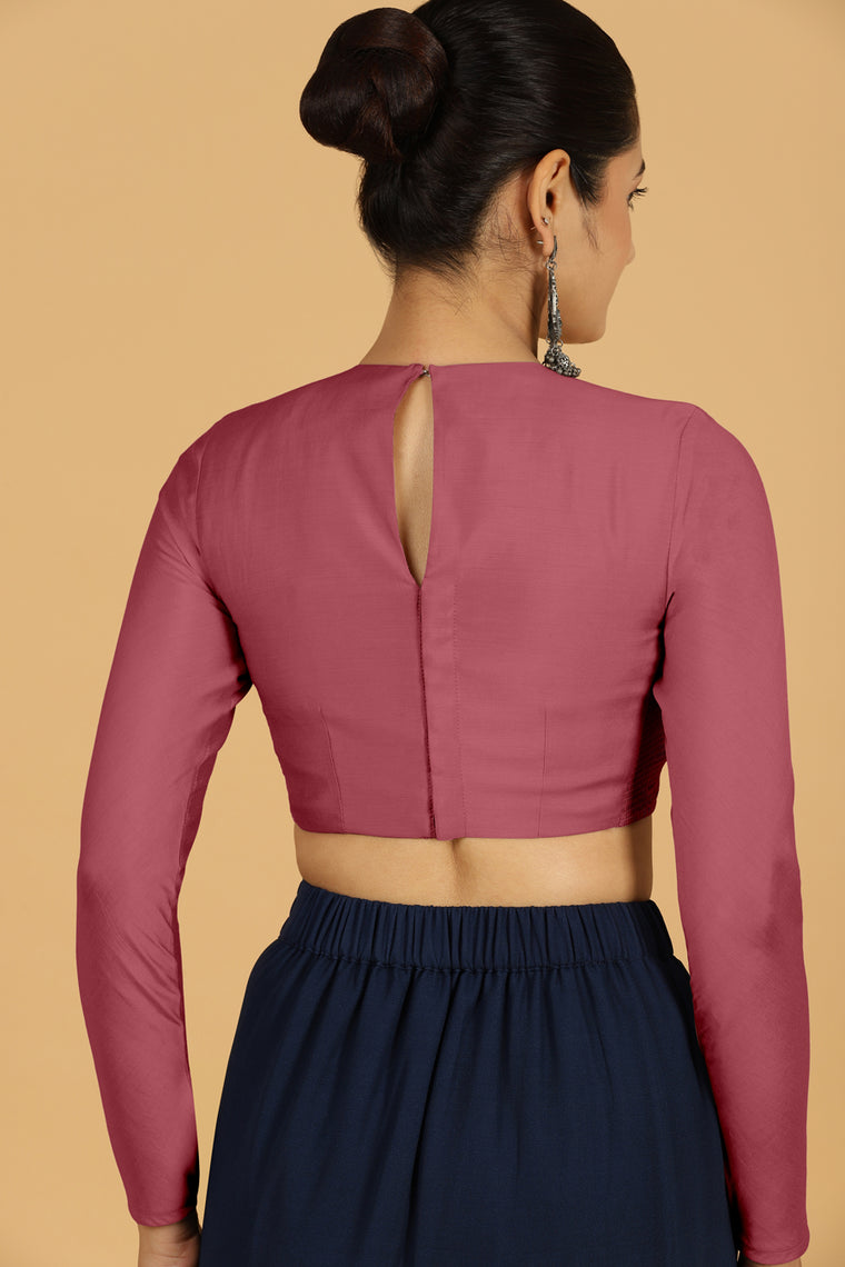 Jaya x Rozaana Saree Blouse, in Pink Viscose, featuring full sleeves and jewel neckline, made for daily & work (view 2).