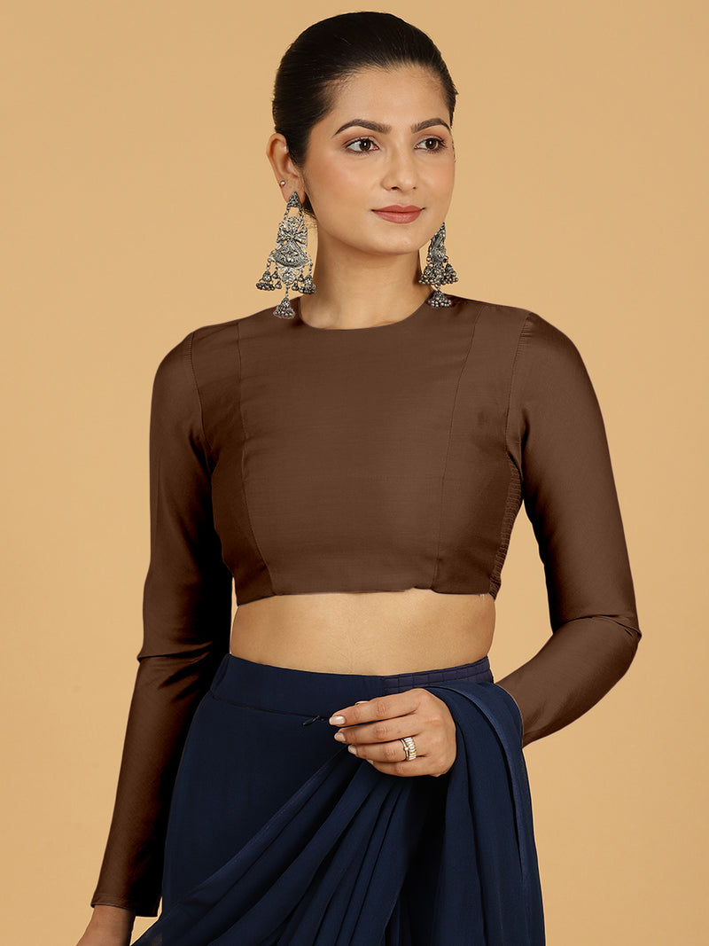 Jaya x Rozaana | Saree Blouse in Walnut Brown-Binks