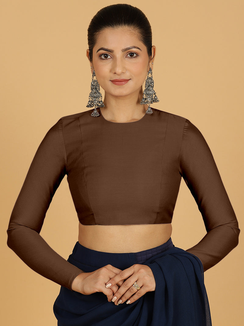 Jaya x Rozaana | Saree Blouse in Walnut Brown-Binks