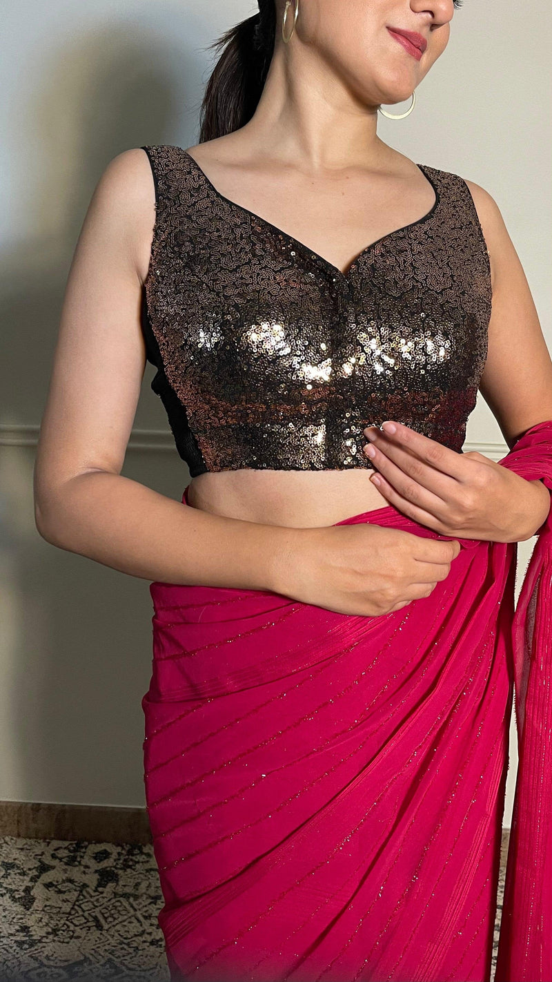 Jhanvi x Tyohaar | Sleeveless Gold Sequined Saree Blouse with Sweetheart Neck-Binks