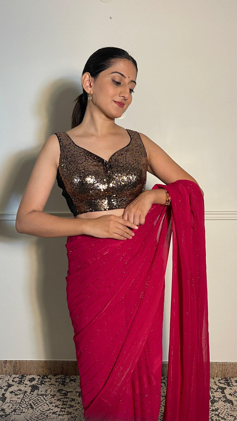 Jhanvi x Tyohaar | Sleeveless Gold Sequined Saree Blouse with Sweetheart Neck-Binks