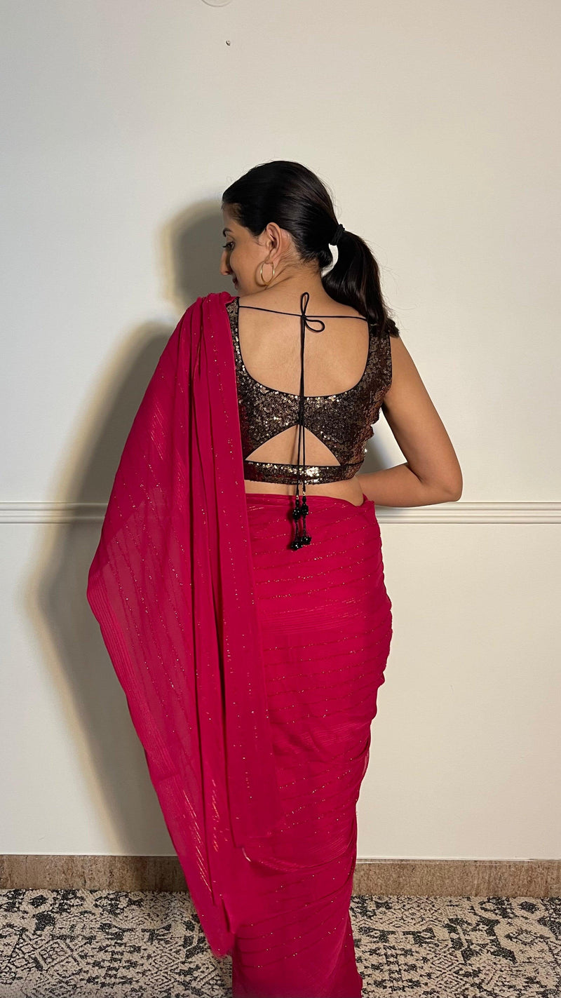 Jhanvi x Tyohaar | Sleeveless Gold Sequined Saree Blouse with Sweetheart Neck-Binks