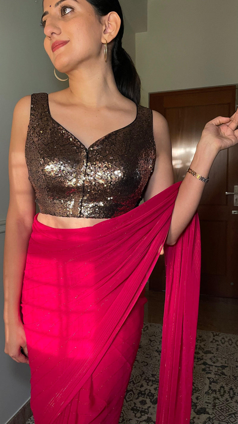 Jhanvi x Tyohaar | Sleeveless Gold Sequined Saree Blouse with Sweetheart Neck-Binks