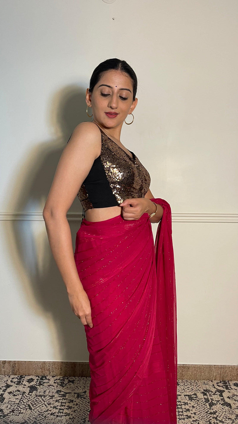 Jhanvi x Tyohaar | Sleeveless Gold Sequined Saree Blouse with Sweetheart Neck-Binks