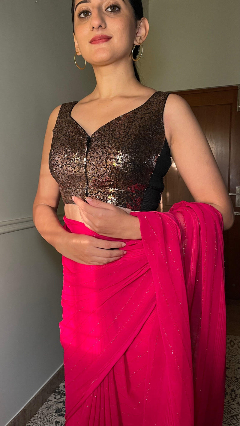 Jhanvi x Tyohaar | Sleeveless Gold Sequined Saree Blouse with Sweetheart Neck-Binks