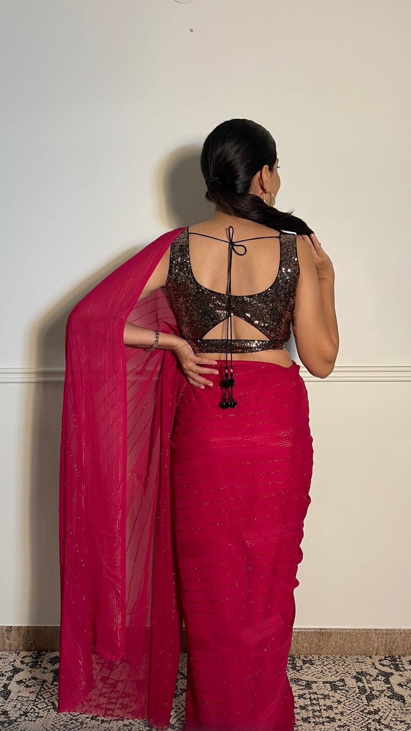 Jhanvi x Tyohaar | Sleeveless Gold Sequined Saree Blouse with Sweetheart Neck-Binks