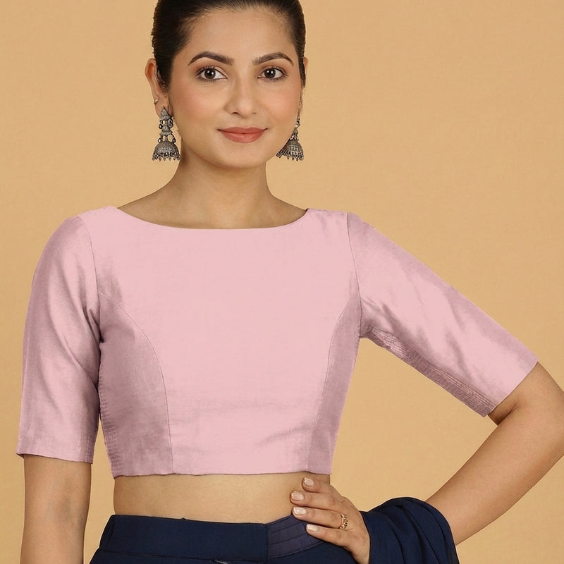 Jigyasa x Tyohaar | Elbow Sleeves Lavender Chanderi Saree Blouse-Binks