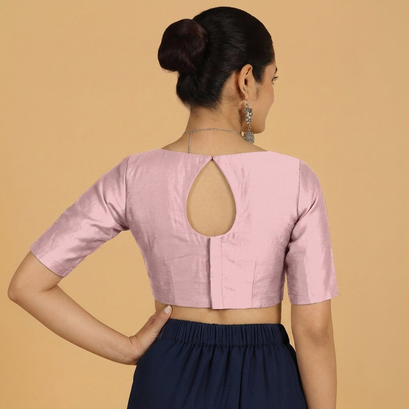 Jigyasa x Tyohaar | Elbow Sleeves Lavender Chanderi Saree Blouse-Binks